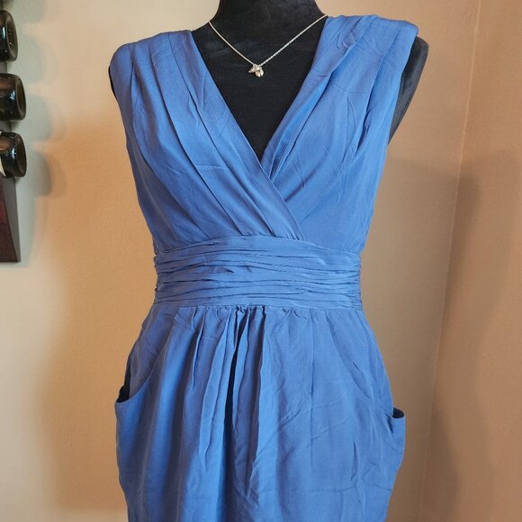 Aryn K: Navy Silk Cocktail Dress NWOT - Picture 2 of 7